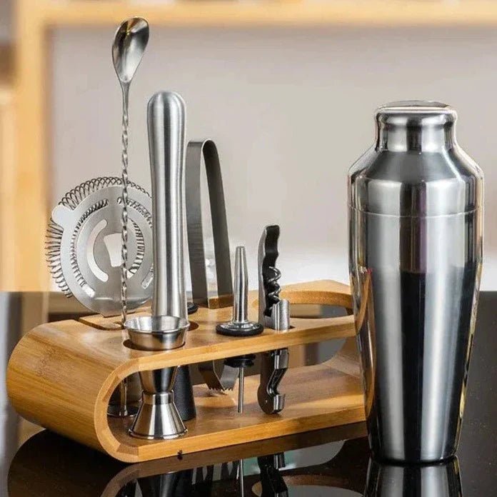 MIXCRAFT 10 - Roestvrijstalen cocktailshakerset met 10 essentiële bartools en standaard