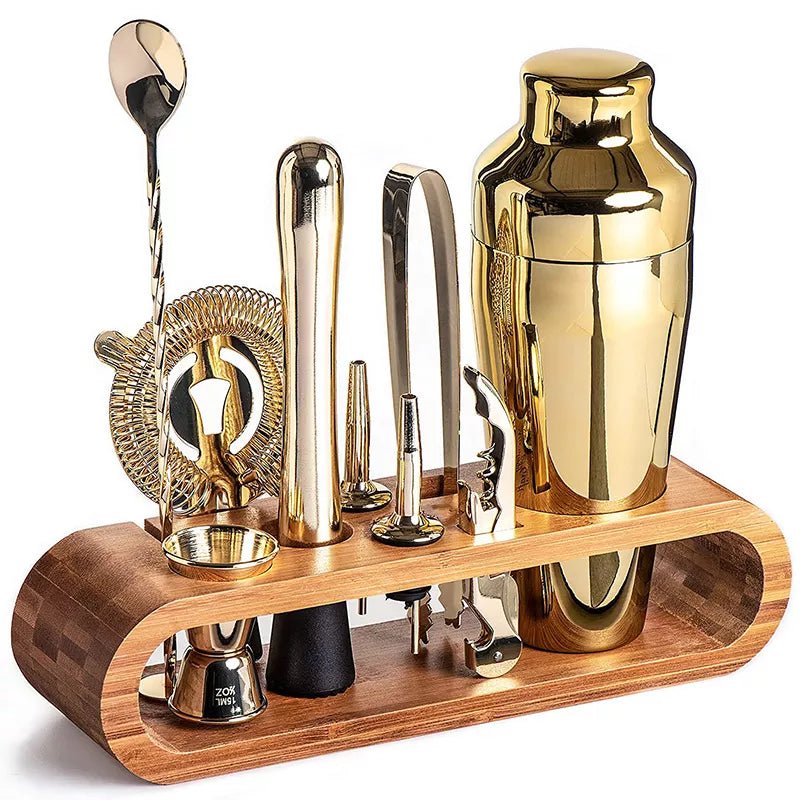 MIXCRAFT 10 - Roestvrijstalen cocktailshakerset met 10 essentiële bartools en standaard