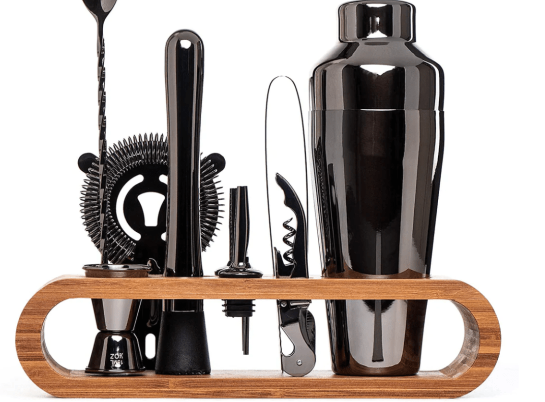 MIXCRAFT 10 - Roestvrijstalen cocktailshakerset met 10 essentiële bartools en standaard