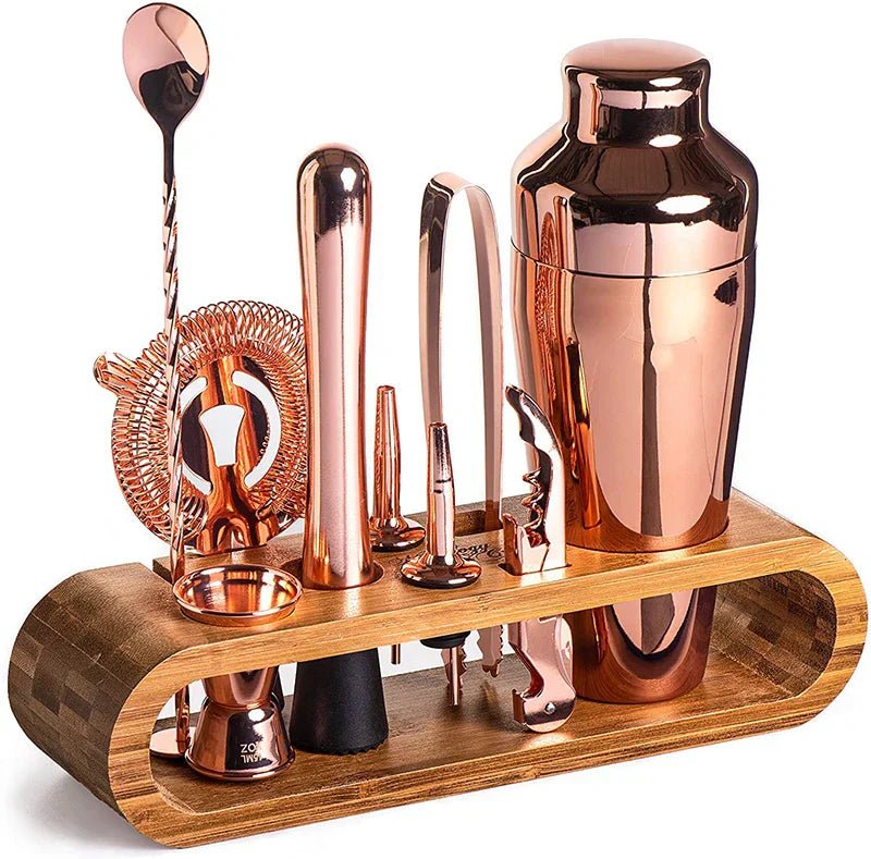 MIXCRAFT 10 - Roestvrijstalen cocktailshakerset met 10 essentiële bartools en standaard
