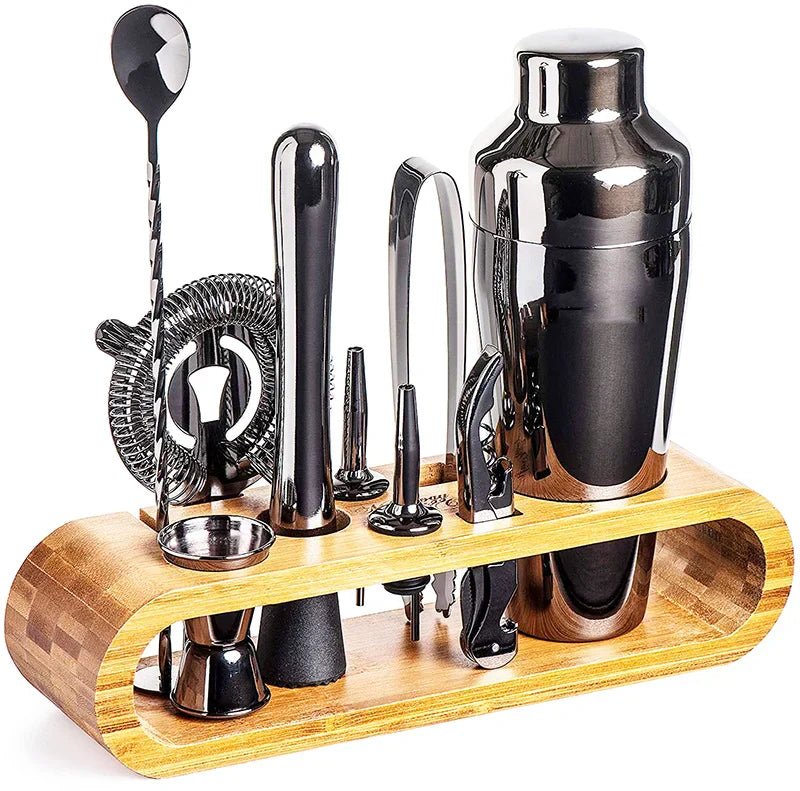MIXCRAFT 10 - Roestvrijstalen cocktailshakerset met 10 essentiële bartools en standaard