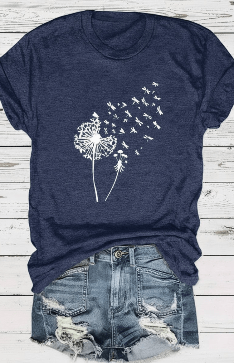 ZORELLA – Dandelion Print Crew Neck T-Shirt in Soft Cotton