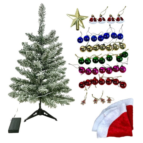 HOLLYGLOW – Pre-Lit 2ft Mini Christmas Tree Set with Decorations