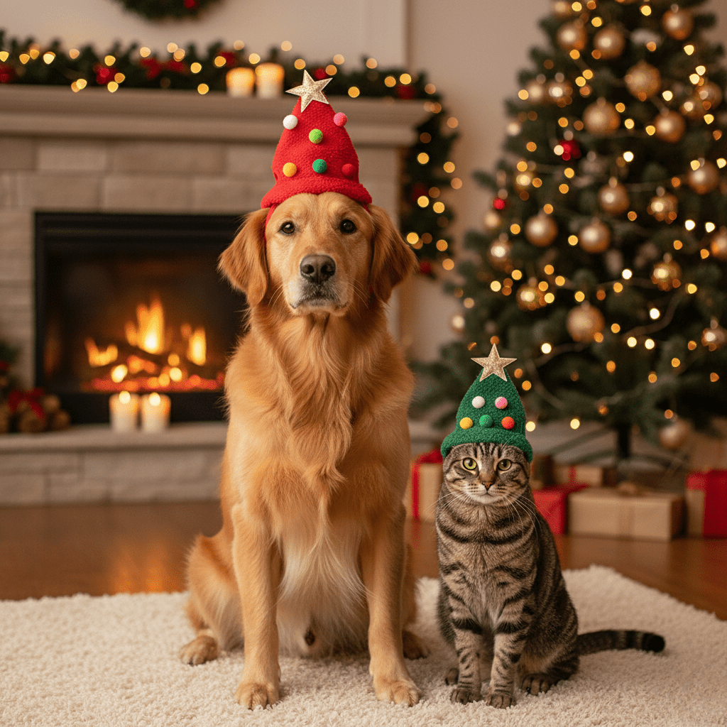 FURFEST – Soft Christmas Hat with Golden Trim for Dogs & Cats