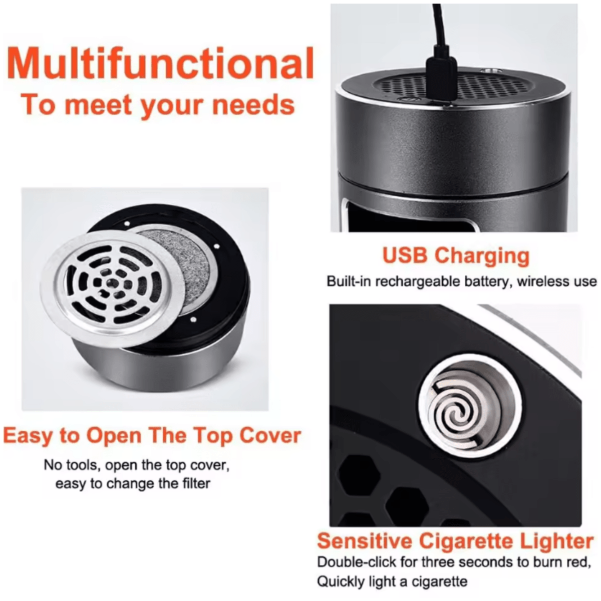 AEROCLEAN – Smart Smokeless Ashtray with Rechargeable Battery and HEPA Filter 3