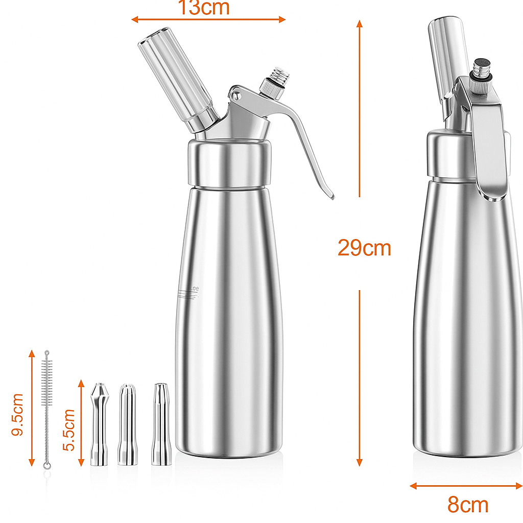 Aluminum Cream Siphon - 500ml Whipped Cream Dispenser with 3 Nozzles 5