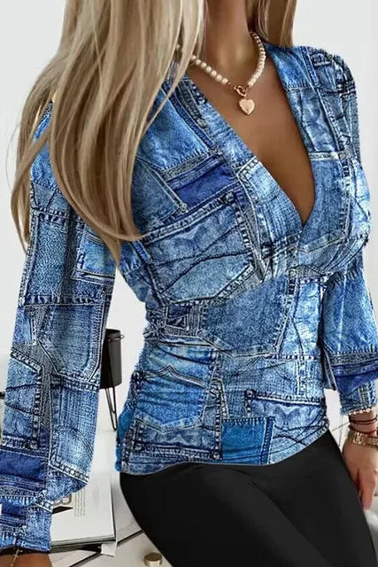 Amber Women's Deep V-Neck Ruched Waist Blouse in Soft Breathable Fabric 16