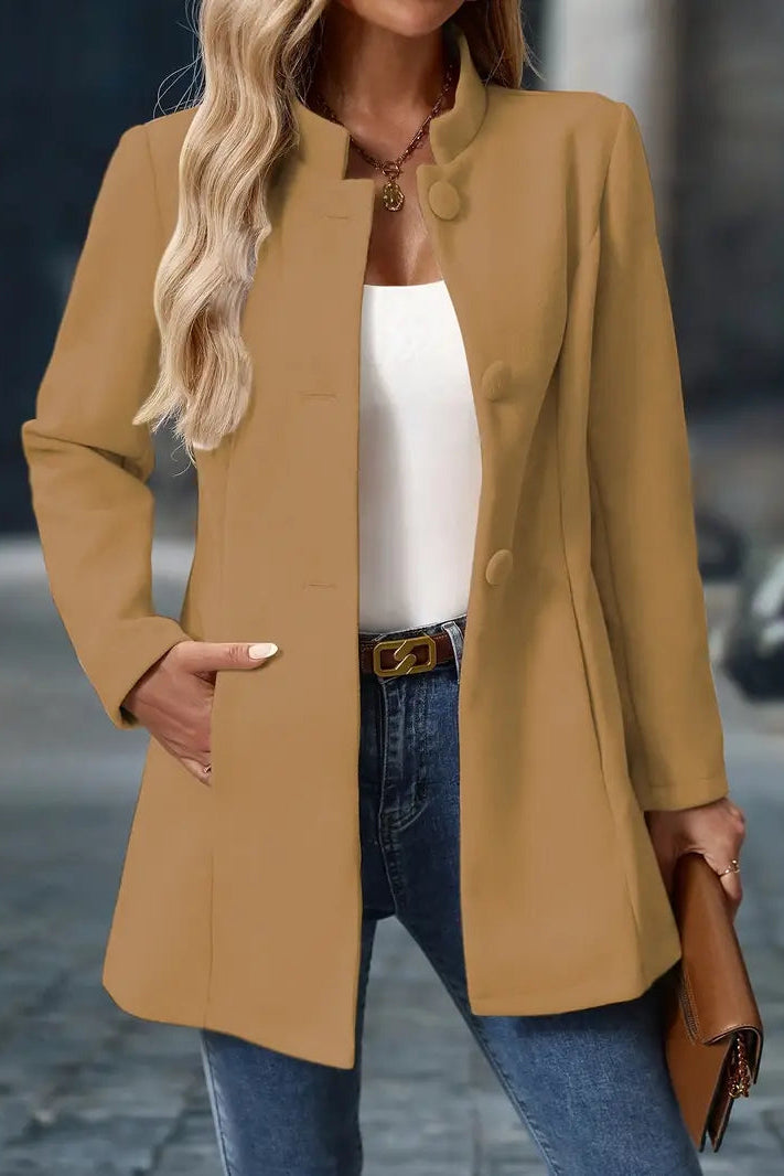 Ashley Women's Long Button-Up Coat with Functional Pockets for Autumn Style 10