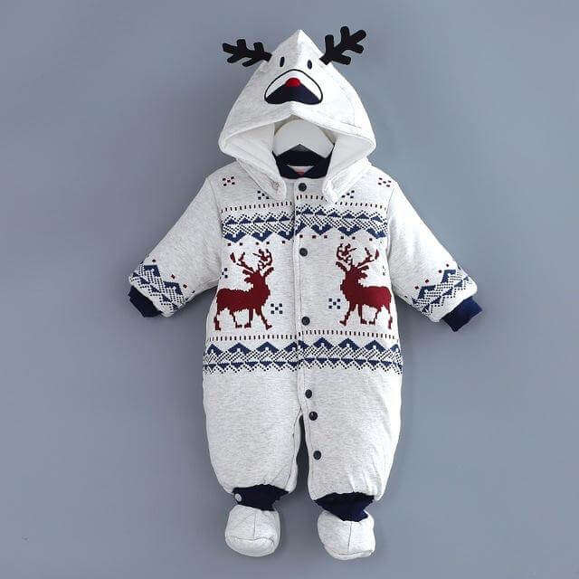 Baby Christmas Romper - Hooded Infant Romper in Soft Cotton for 0-12 Months 0
