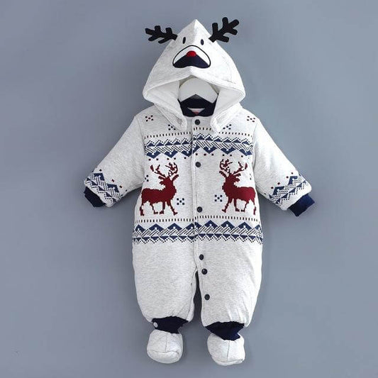 Baby Christmas Romper - Hooded Infant Romper in Soft Cotton for 0-12 Months 0