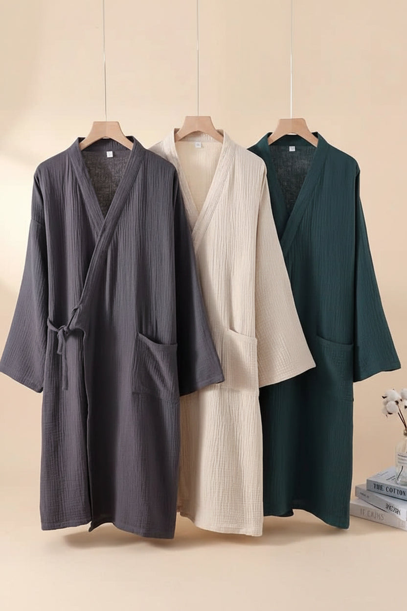 CasaWeave Cotton Kimono | 100% Cotton Unisex Bathrobe | Breathable & Lightweight | Elegant Home Spa Loungewear 8