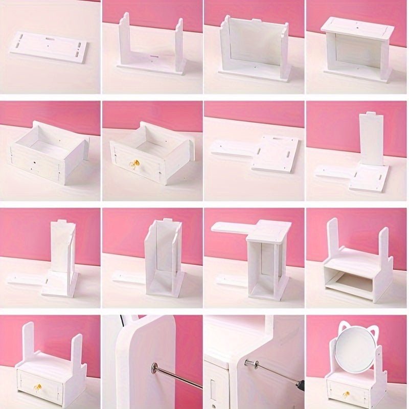 Charming Cat Ear Vanity Mirror with 360° Rotation and Built-in Storage Drawer 7
