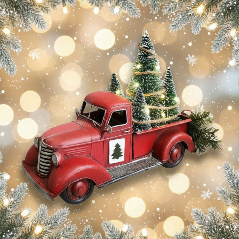 Charming Vintage Red Truck Christmas Ornament with Mini Tree for Tree Decorations 0
