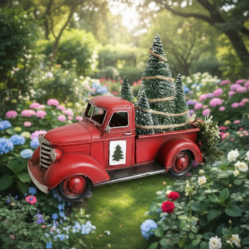 SLEIGHSHIFT – Vintage Red Truck Christmas Ornament with Mini Tree