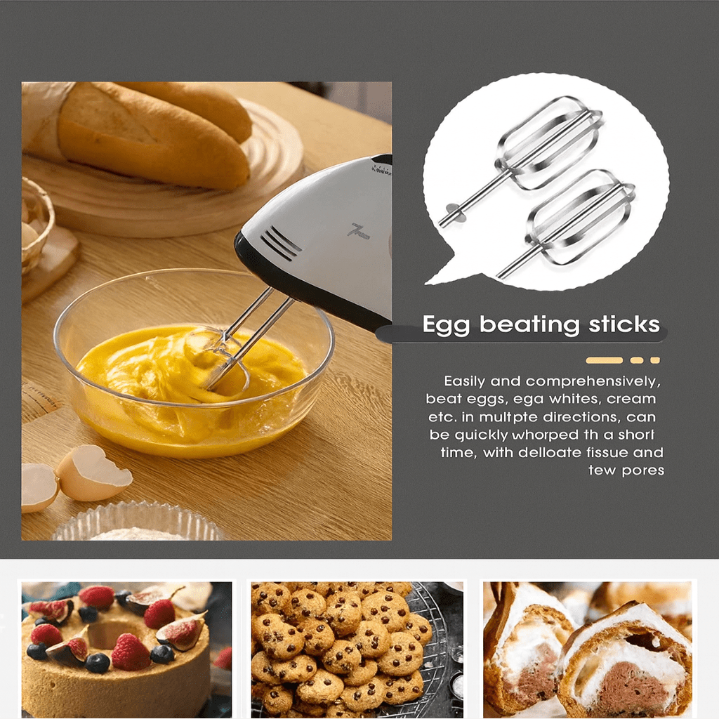 WHIP FORCE – 7-Speed Electric Hand Mixer with Dough Hooks for Baking & Whipping