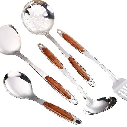 ChefStyle - 5-Piece Stainless Steel Kitchen Utensil Set with Spatula, Ladle & Whisk 5