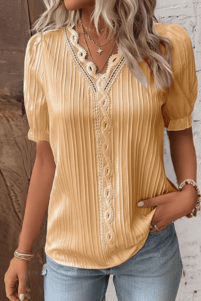 LACÉVEE – Chic V-Neck Lace Shirt with Elegant Style and Delicate Accents