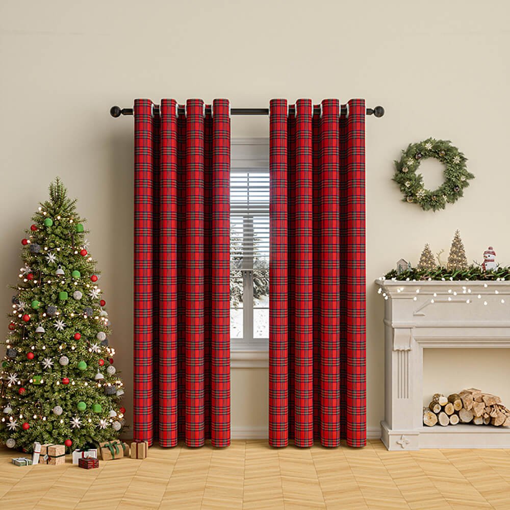 Classic Plaid Semi-Blackout Curtains - Cozy Polyester Window Drapes for Holiday Decor 0