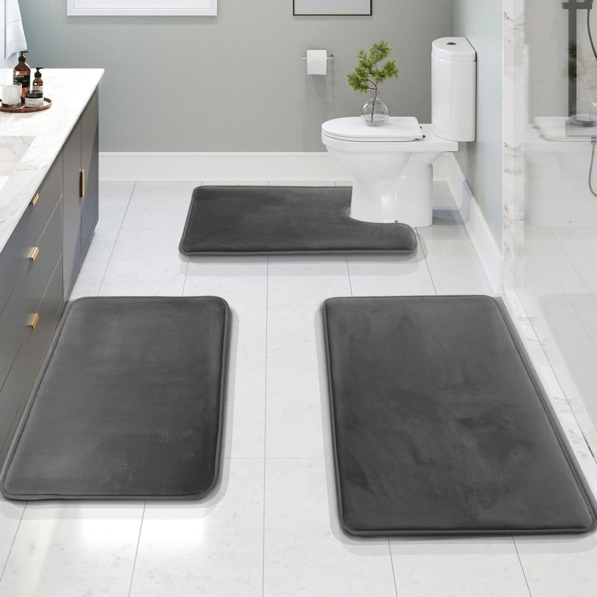 ComfortNest - 3-Piece Memory Foam Bath Mat Set - Soft, Absorbent, Non-Slip Bathroom Rugs 1