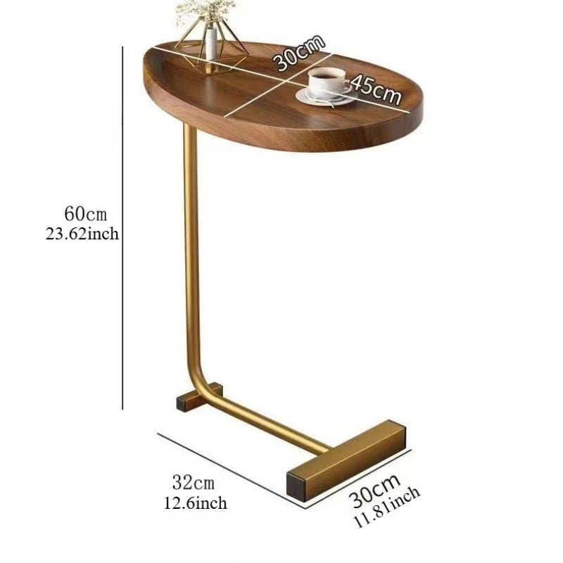 Compact C-Shaped Mobile Side Table - Versatile Wooden & Metal Design 5