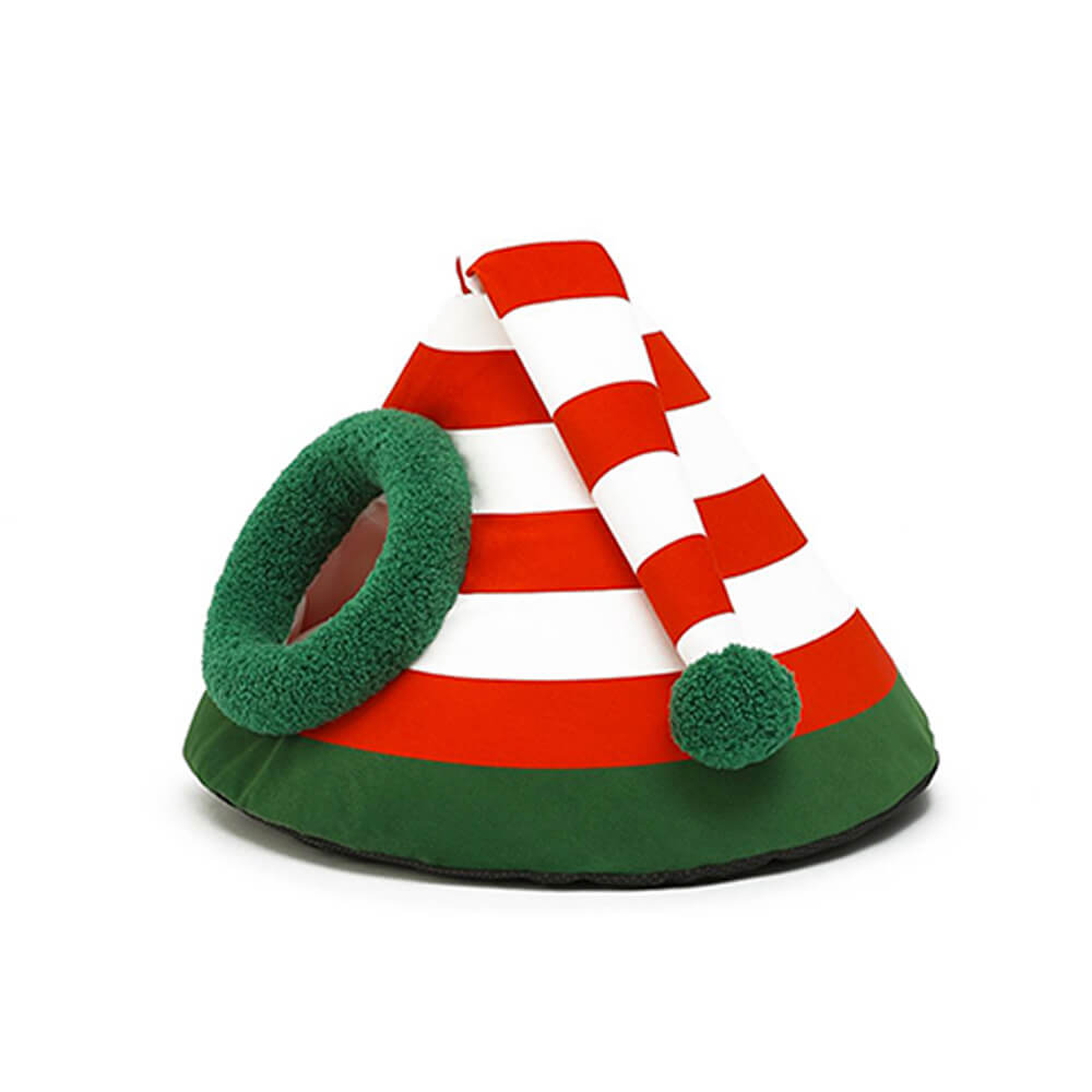 Cozy Cat Bed - Classic Christmas Hat Design, Soft Faux Lambswool, Washable 2
