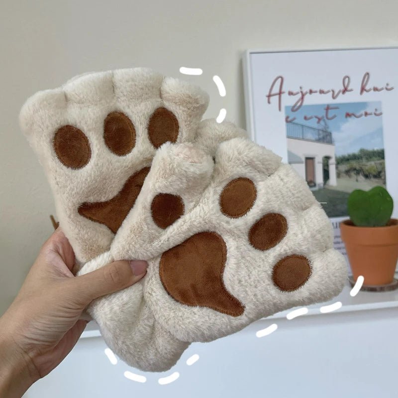 Cozy Cat Claw Paw Gloves - Plush Fingerless Mittens for Warmth & Fun 1