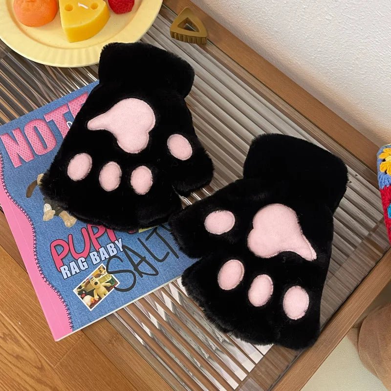 Cozy Cat Claw Paw Gloves - Plush Fingerless Mittens for Warmth & Fun 10