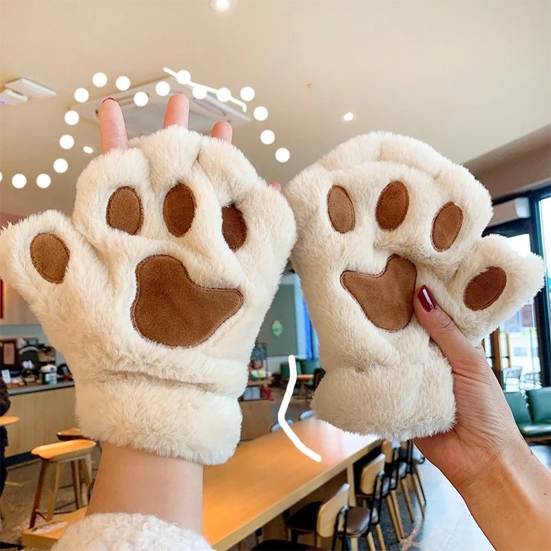 Cozy Cat Claw Paw Gloves - Plush Fingerless Mittens for Warmth & Fun 3
