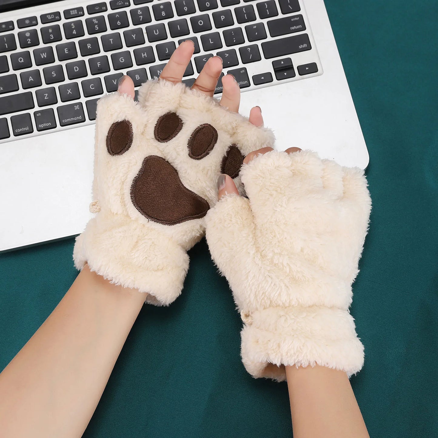 Cozy Cat Claw Paw Gloves - Plush Fingerless Mittens for Warmth & Fun 4