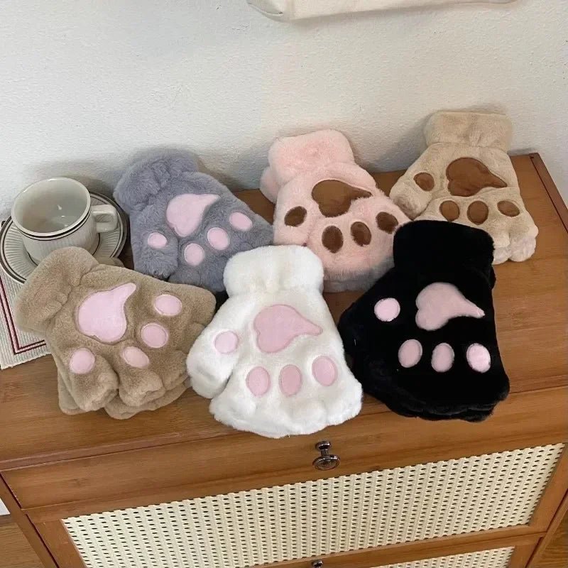 Cozy Cat Claw Paw Gloves - Plush Fingerless Mittens for Warmth & Fun 5