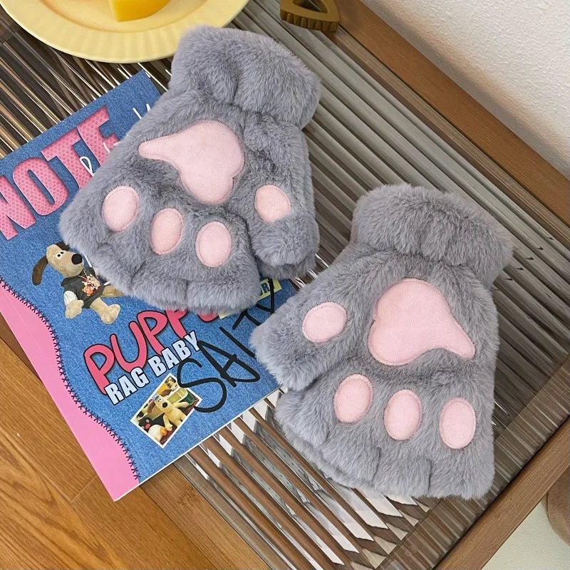 Cozy Cat Claw Paw Gloves - Plush Fingerless Mittens for Warmth & Fun 6