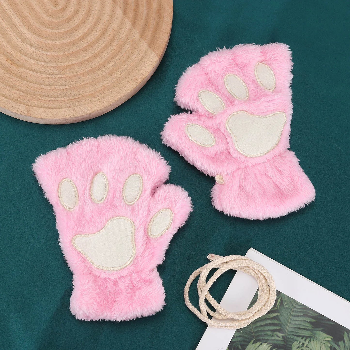 Cozy Cat Claw Paw Gloves - Plush Fingerless Mittens for Warmth & Fun 7