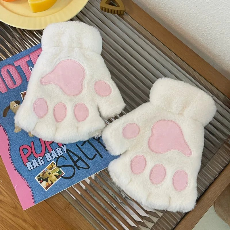 Cozy Cat Claw Paw Gloves - Plush Fingerless Mittens for Warmth & Fun 8