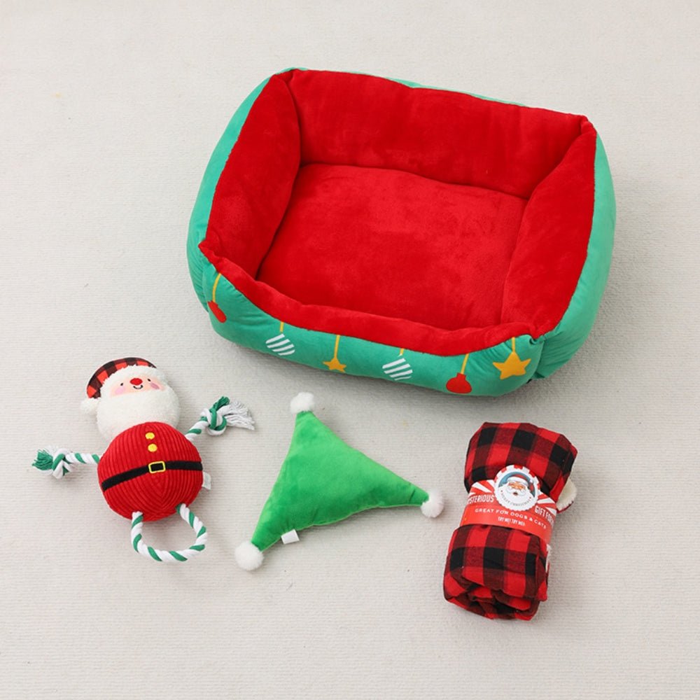 Cozy Christmas-Themed Semi-Enclosed Dog Bed & Cat Bed with Non-Slip Base 1