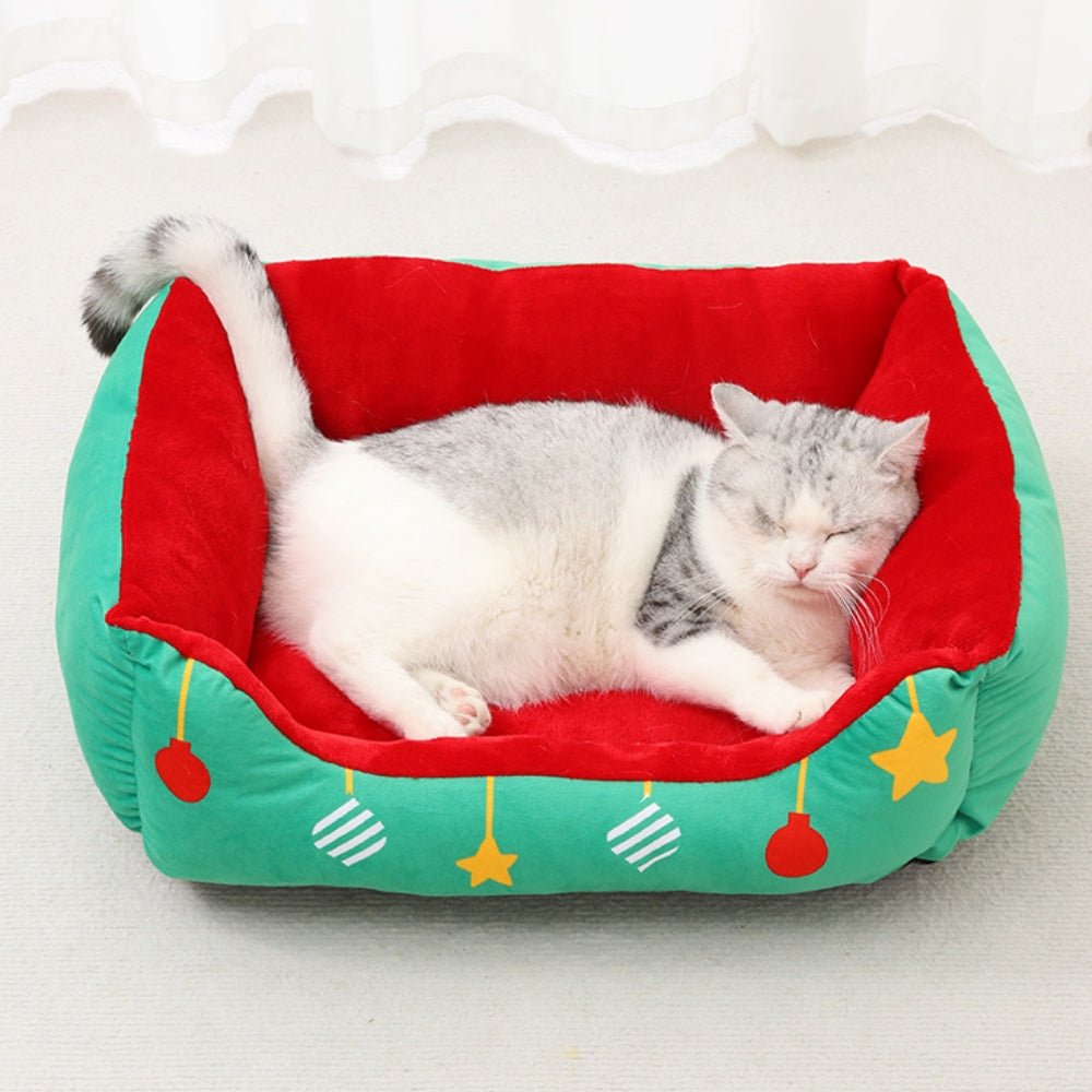 Cozy Christmas-Themed Semi-Enclosed Dog Bed & Cat Bed with Non-Slip Base 2