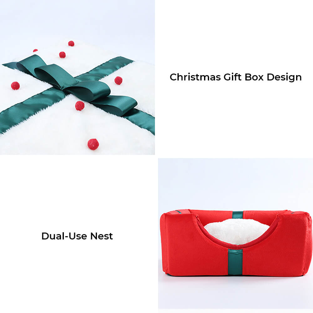 Cozy Christmas-Themed Semi-Enclosed Dog Bed & Cat Bed with Non-Slip Base 3