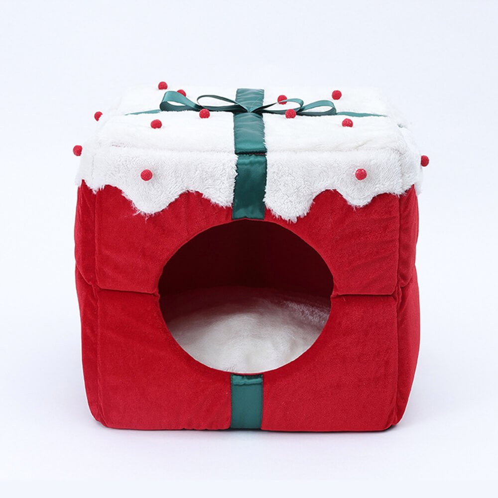 Cozy Christmas-Themed Semi-Enclosed Dog Bed & Cat Bed with Non-Slip Base 8
