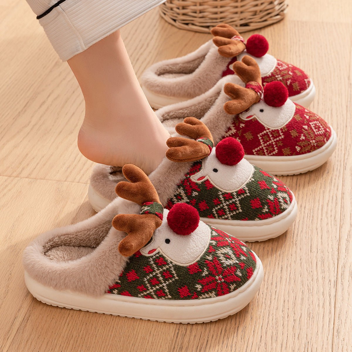 Cozy Christmas House Slippers - Embroidered Fabric & Non-Slip PVC Sole 6