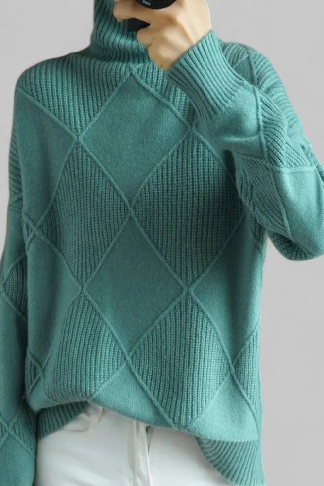 Cozy Oversized Patterned Turtleneck Knit Sweater for Women - Winter Fashion 9