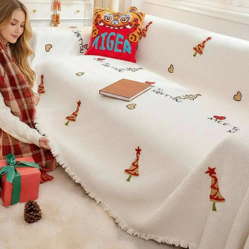Cozy Plush Sofa Blanket - Ultra-Soft Christmas Tree Design for Holiday Comfort 3