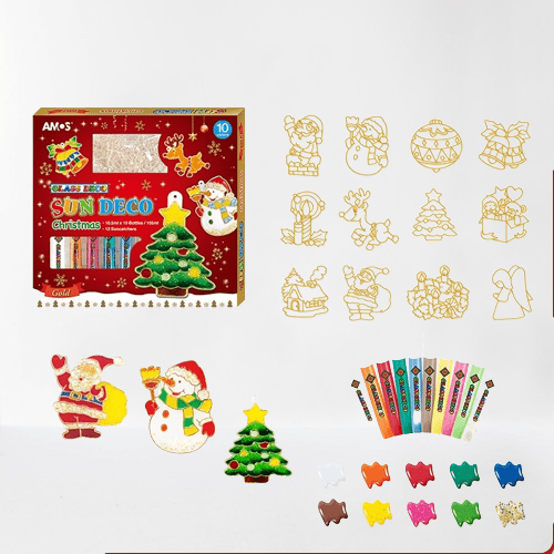 DIY Christmas Glass Painting Set for Kids - 12 Non-Toxic Paints & 8 Ornaments 1