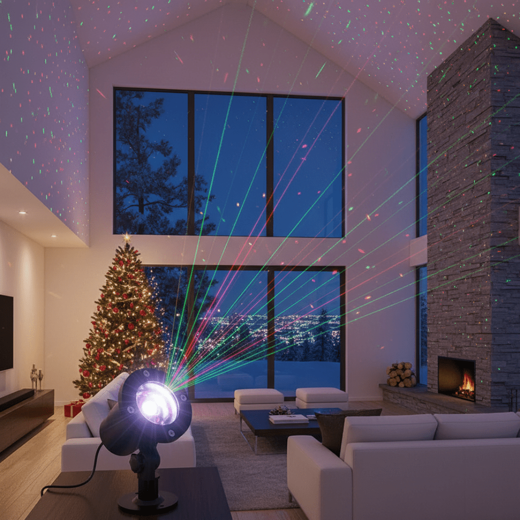 STARGLEAM – Red & Green Laser Projector for Festive Outdoor Illumination