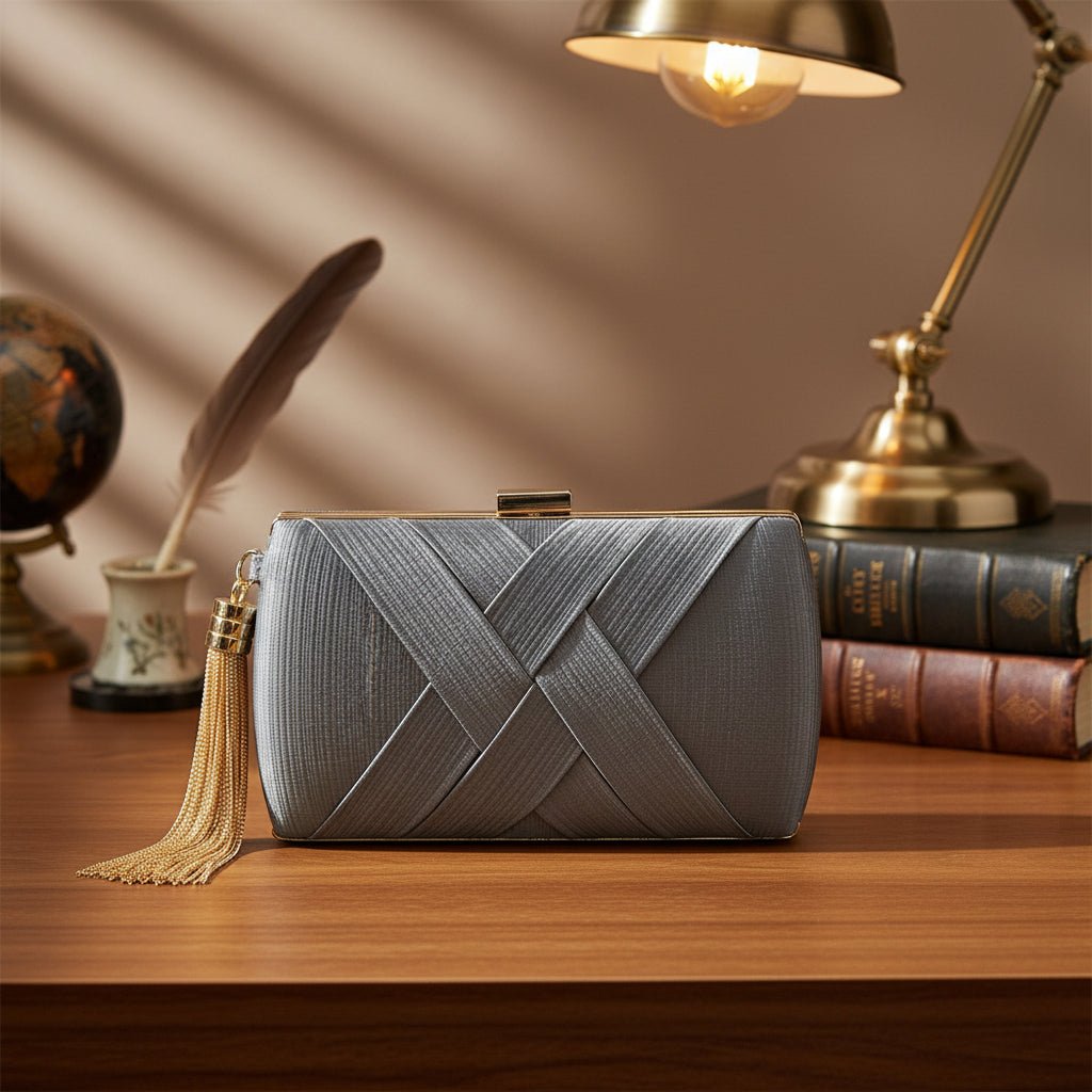 Velantra Luxe Satin Clutch | Elegant evening handbag with tassel for weddings and formal events