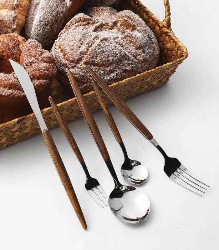 Elegant 30-Piece Stainless Steel Cutlery Set with Wooden Handles - Flatware Cutlery 2