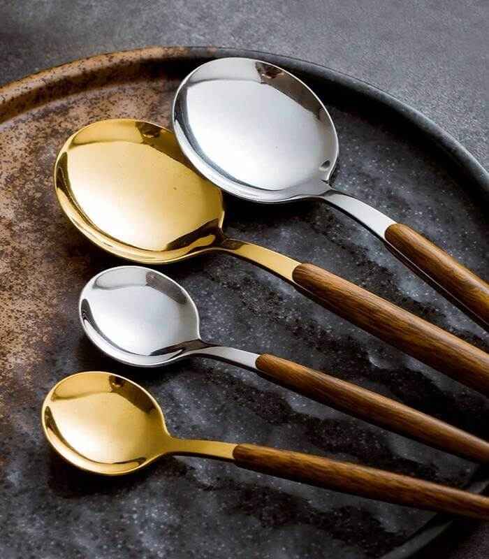Elegant 30-Piece Stainless Steel Cutlery Set with Wooden Handles - Flatware Cutlery 7