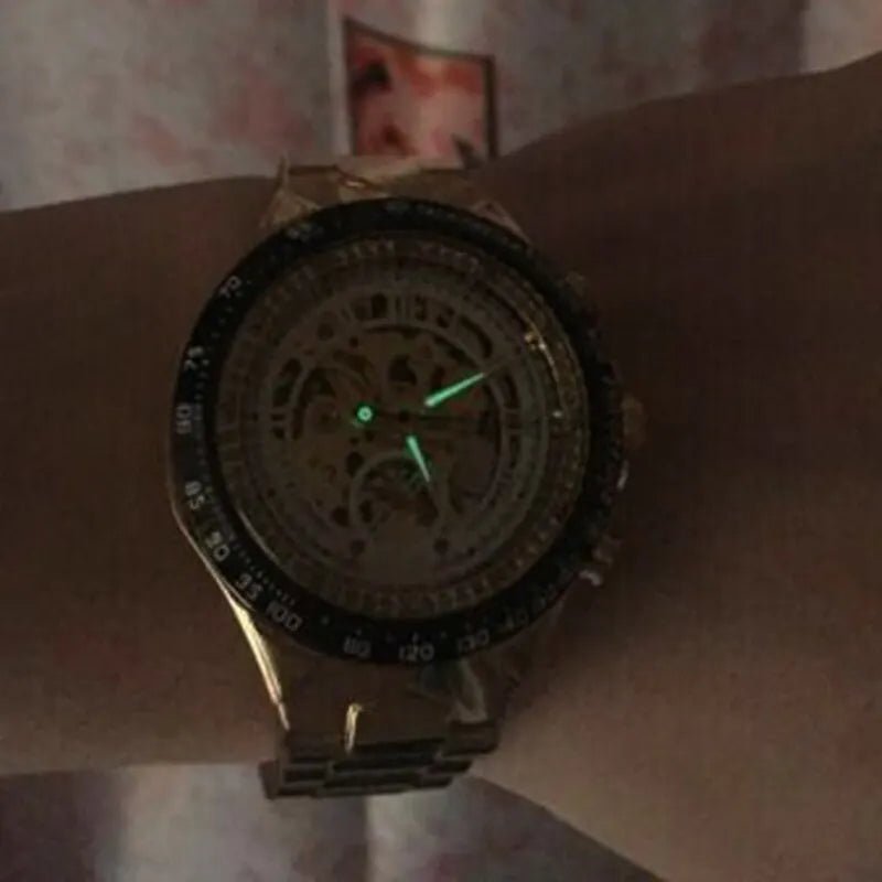 Elegant Automatic Mechanical Watch with Gold Rhinestone Bracelet - Stainless Steel Luxury Timepiece 4