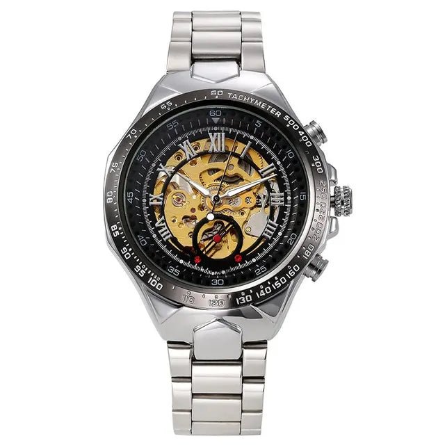 Elegant Automatic Mechanical Watch with Gold Rhinestone Bracelet - Stainless Steel Luxury Timepiece 7