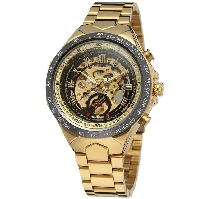 Elegant Automatic Mechanical Watch with Gold Rhinestone Bracelet - Stainless Steel Luxury Timepiece 8
