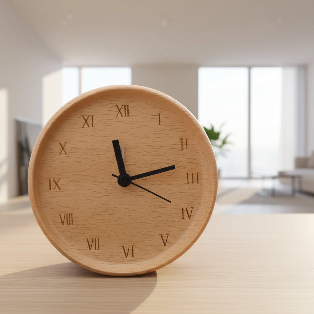 Elegant Beech Wood Alarm Clock - Minimalist Design for Home & Study 2