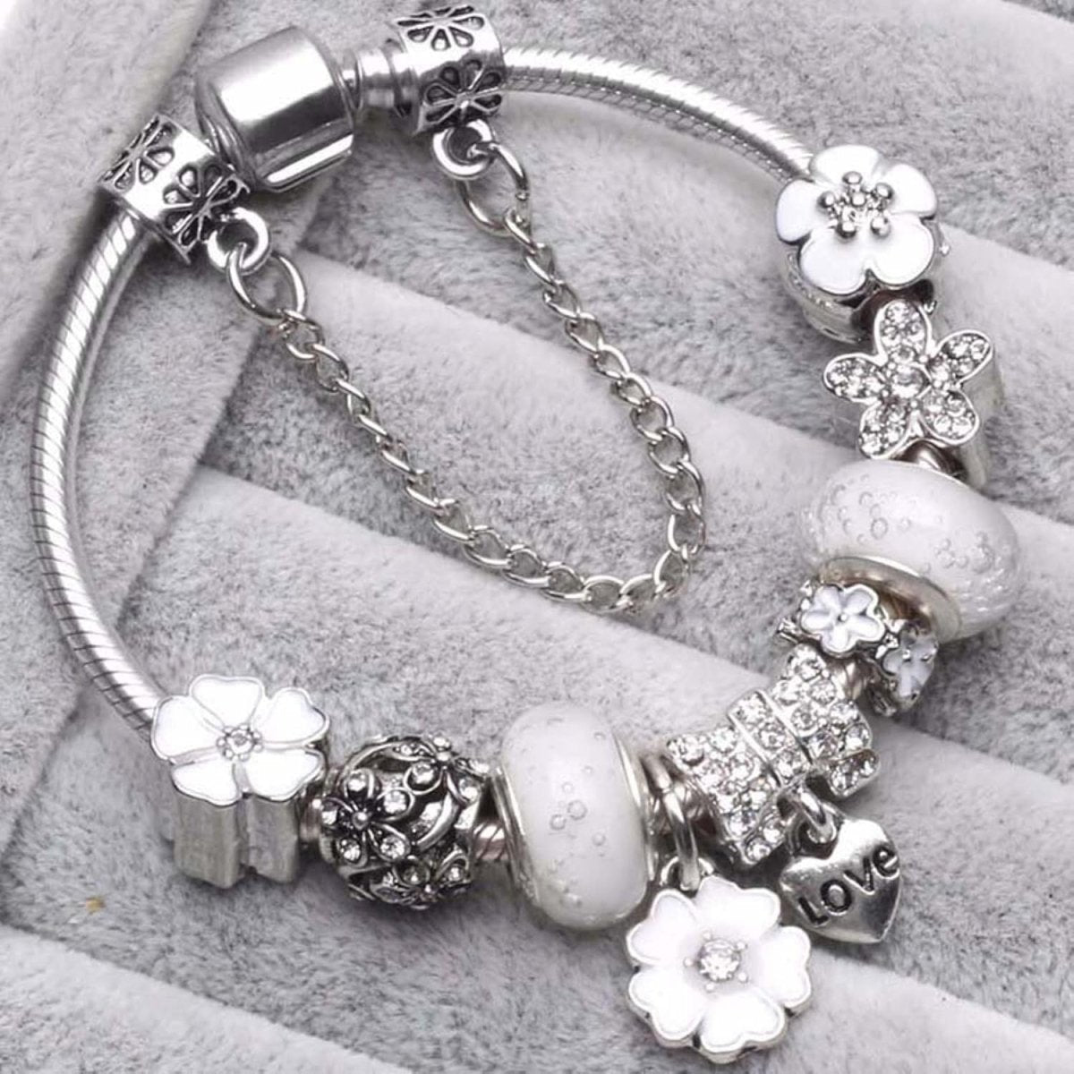 Elegant Floral Charm Bracelet in 925 Sterling Silver for Women - Nature-Inspired Design 4
